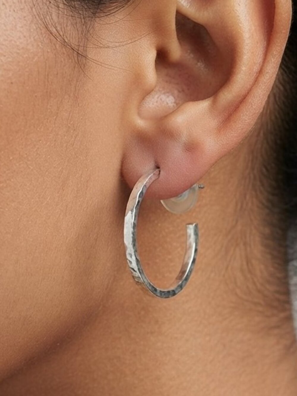 Hammered Silver Tone Hoop Earrings